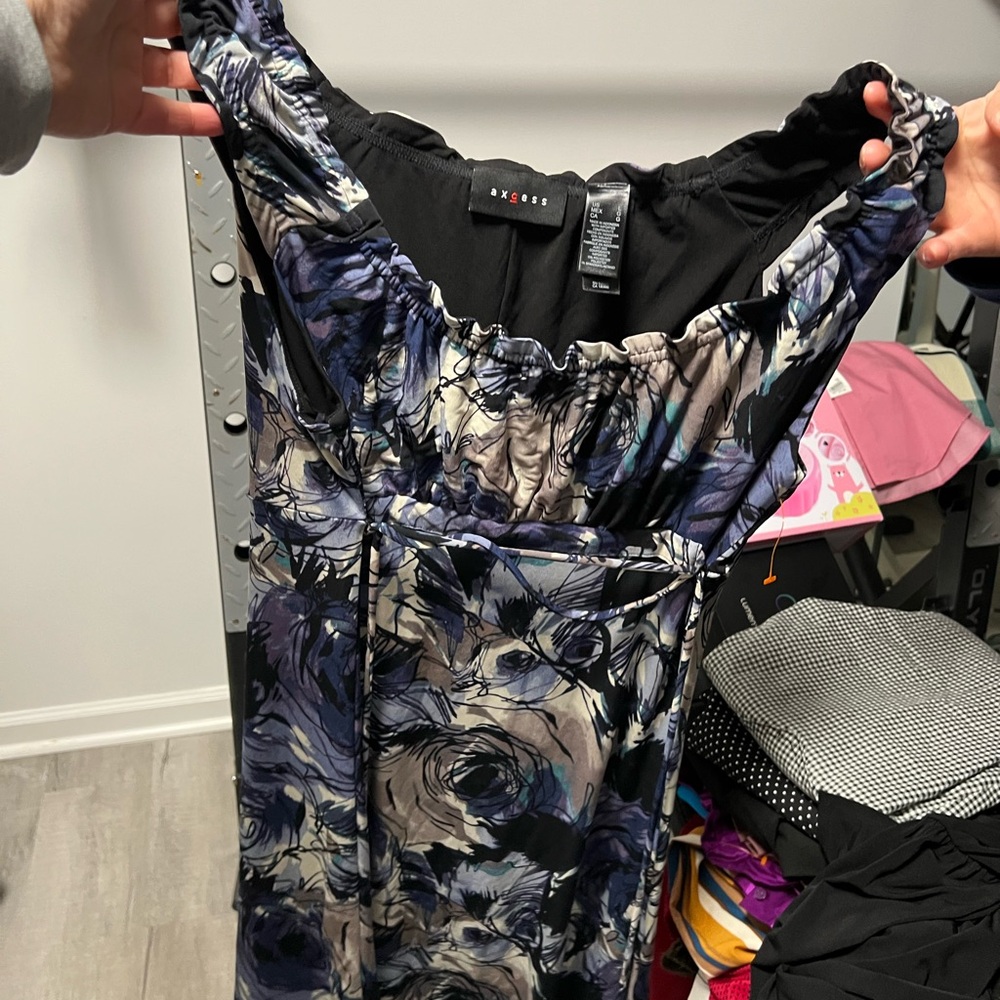 Axcess Blue and Black Floral Maxi Dress
